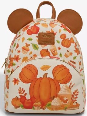 Loungefly Disney Mickey Mouse Pumpkin Fall Treats Scented Mini Backpack New!